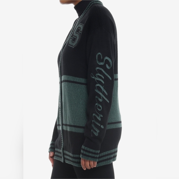 Sz 1 NWT Harry Potter HU HP Slytherin Alum Girls Varsity Black Green Cardigan - Picture 2 of 12